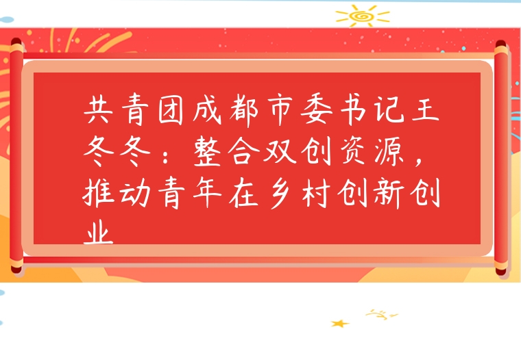共青團成都市委書記王冬冬：整合雙創資源，推動青年在鄉村創新創業